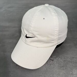 Vintage Nike Hat White Black Dri Fit Cotton Lightweight Gym Running Golf Tennis